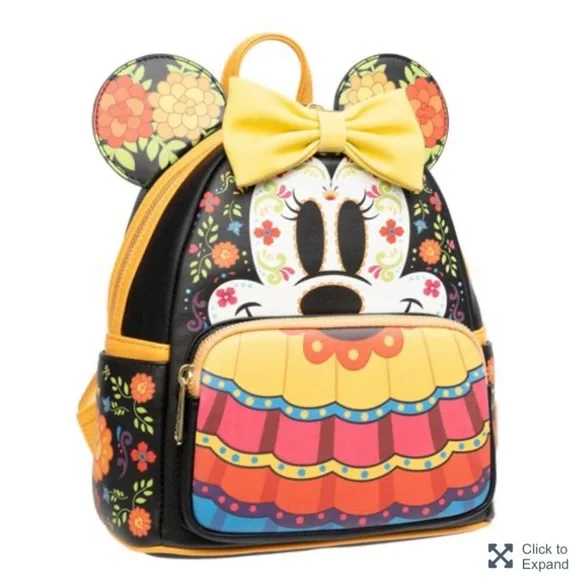 Loungefly Minnie Mouse Dia de los Muertos Sugar Skull Mini-Backpack - Picture 5 of 9